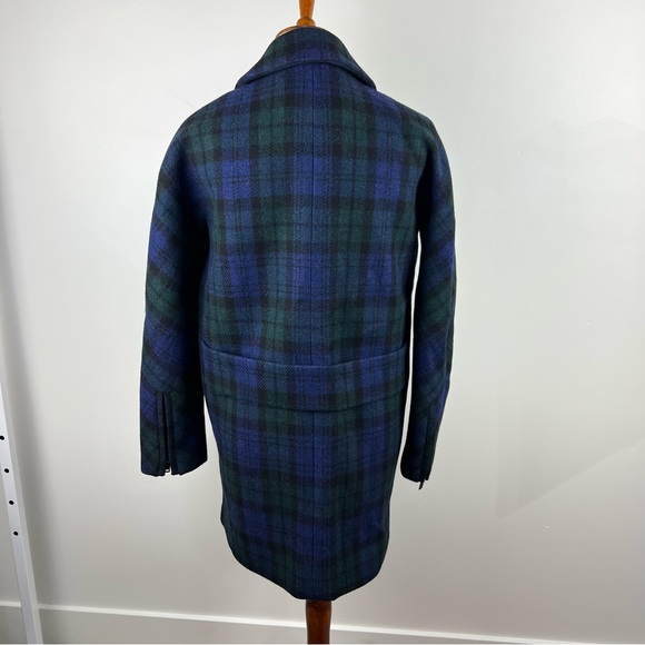 J. Crew Wool Zippered Coat Black Watch Tartan Size 4 Classic Academia Peacoat - Picture 3 of 15